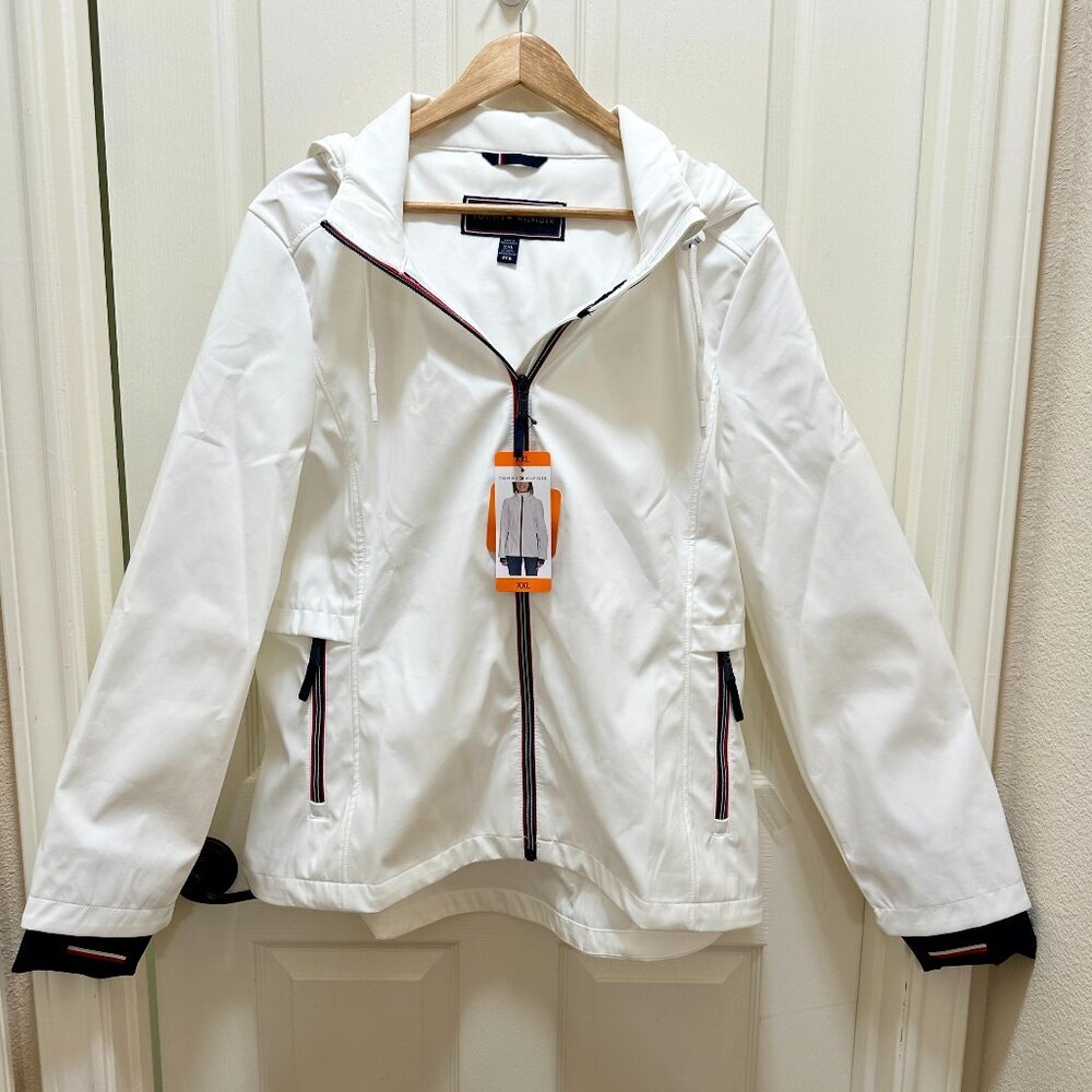 Tommy Hilfiger Women’s Lightweight Hooded Windbreaker Size XXL White Coastal NEW